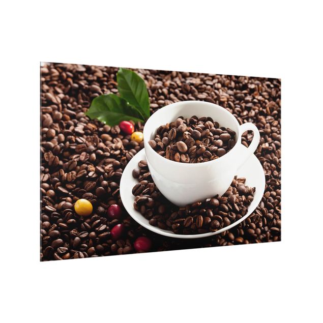 Glass splashbacks Coffee Cup With Roasted Coffee Beans