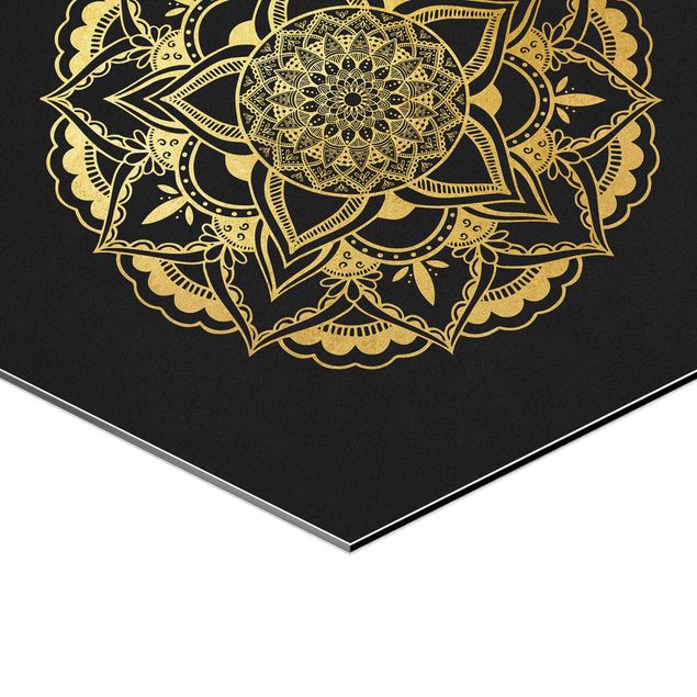 Hexagonal prints Mandala Flower Sun Illustration Set Black Gold