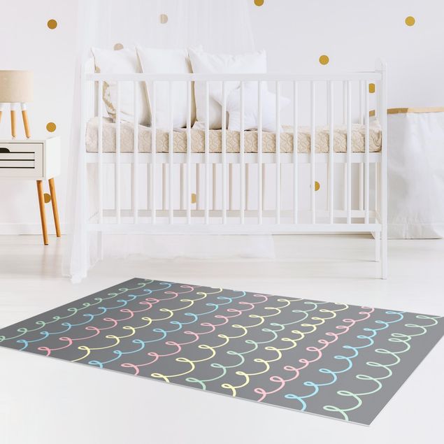 Nursery decoration Drawn Pastel Coloured Squiggly Lines On Grey Backdrop