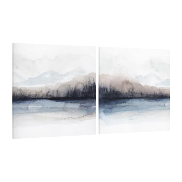 Prints abstract Lakeside With Mountains Set I