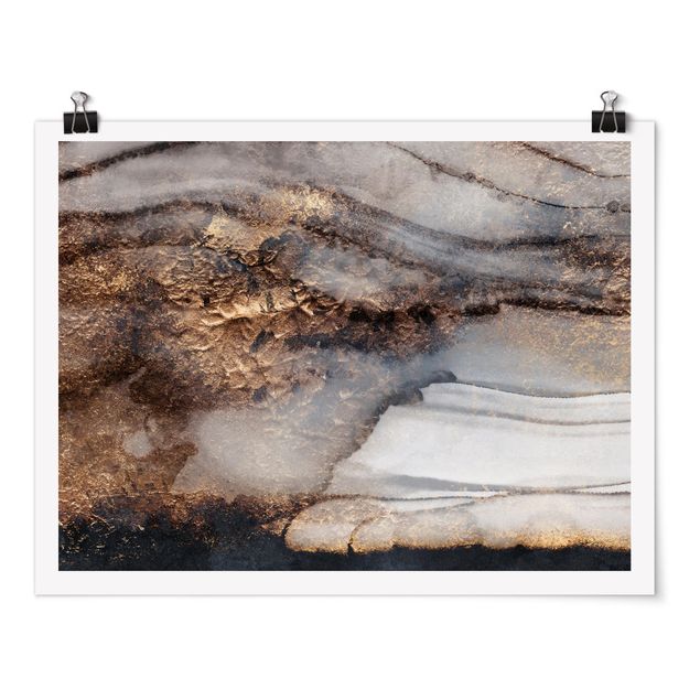 Abstract canvas wall art Golden Marble Painted