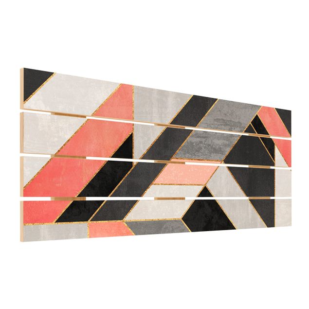 Print on wood - Geometry Pink And Gold