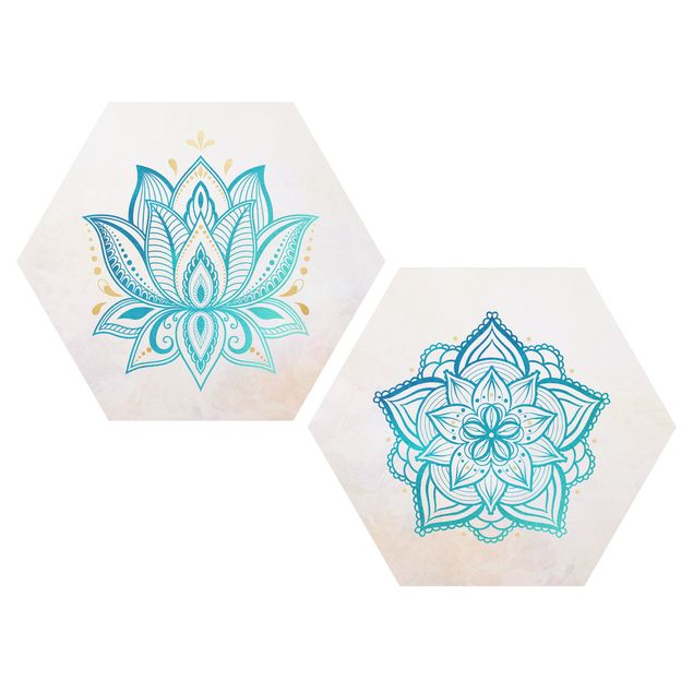 Prints patterns Mandala Lotus Set Gold Blue