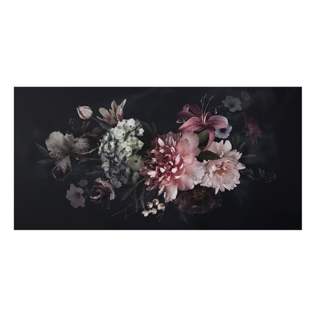 Glass Splashback - Flowers With Fog On Black - Landscape 1:2
