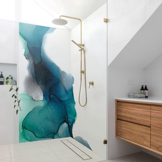 Shower wall cladding Drops Of Ocean Tourquoise With Gold