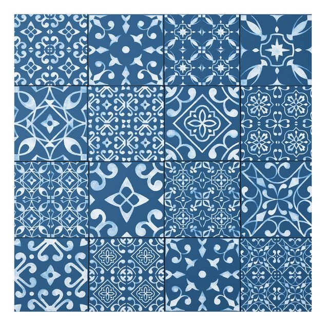 Glass splashback Pattern Tiles Navy White