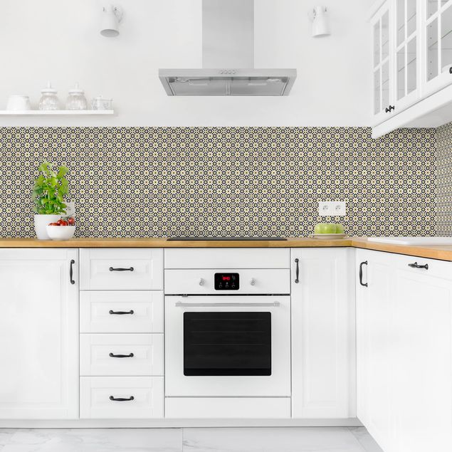 Kitchen splashback tiles Oriental Patterns With Golden Flowers