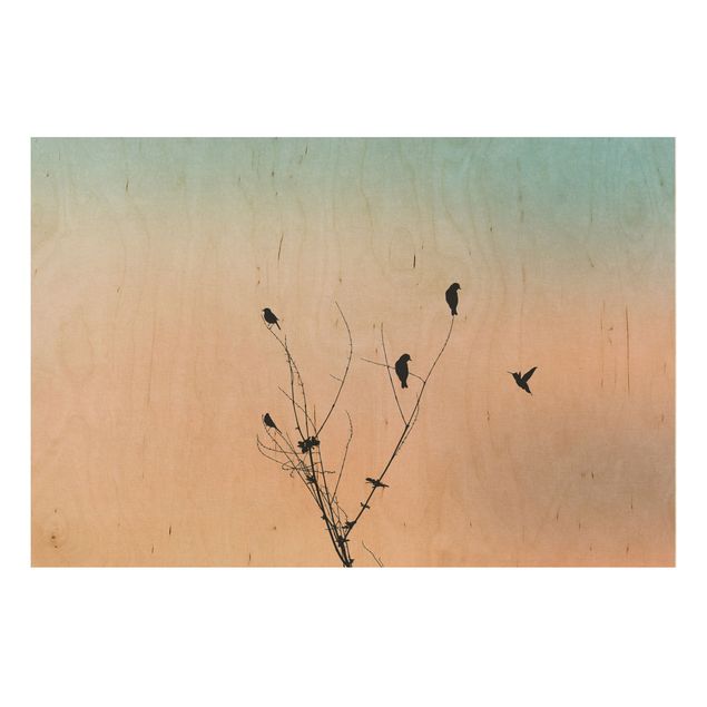 Wood prints landscape Birds In Front Of Rose Sun II