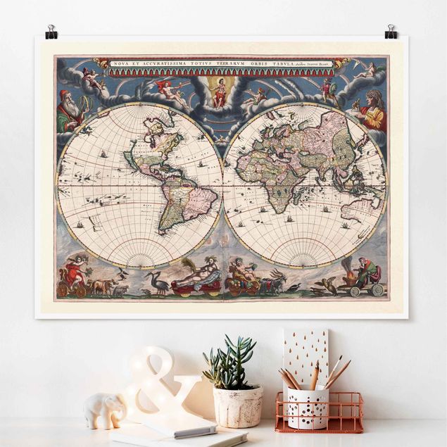 Kitchen Historic World Map Nova Et Accuratissima Of 1664