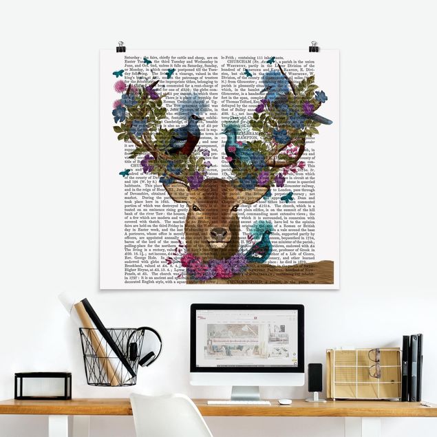 Butterfly framed art Fowler - Deer With Pigeons