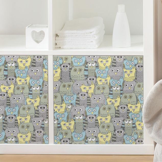 Nursery decoration Pattern With Funny Owls Blue
