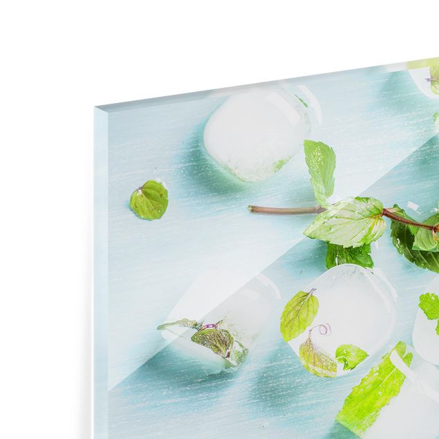 Glass Splashback - Ice Cubes With Mint Leaves - Panoramic