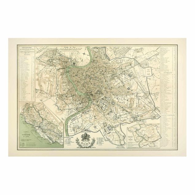 Prints Italy Vintage Map Rome Antique