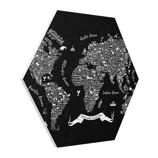 Contemporary art prints Typography World Map Black