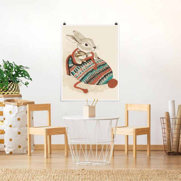 Art posters Illustration Cuddly Santander Rabbit In Hat