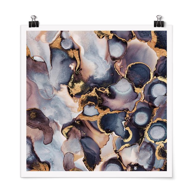 Abstract art prints Marble Watercolour With Gold