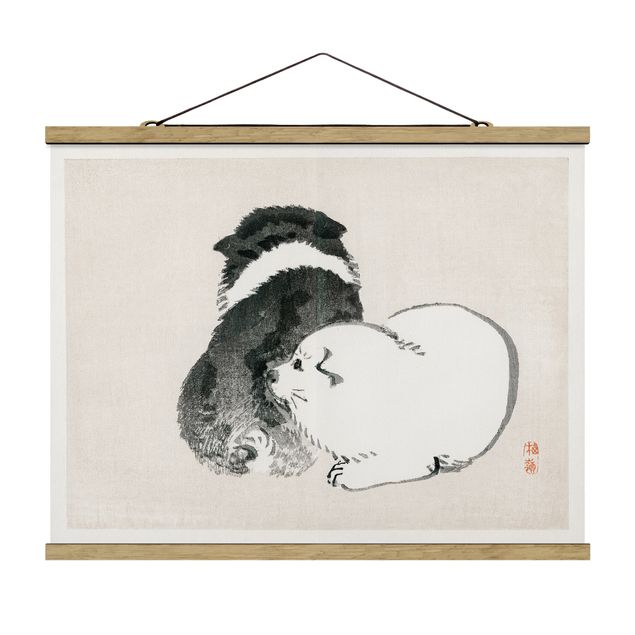 Animal wall art Asian Vintage Drawing Black And White Pooch