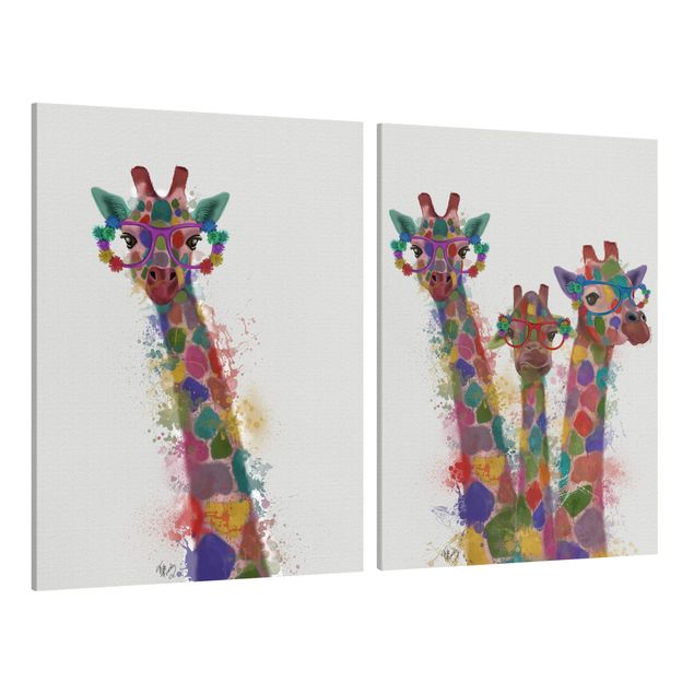 Animal wall art Rainbow Splash Giraffes Set I