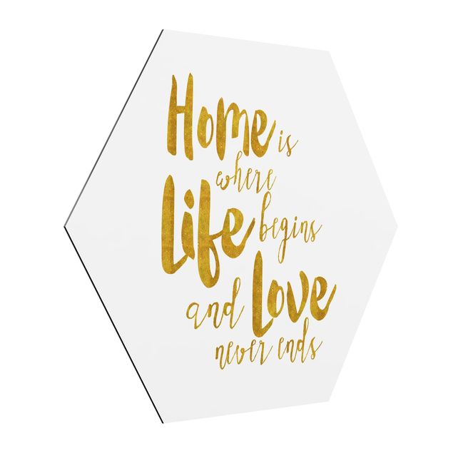 Framed quotes Home Is Where Life Begins Gold