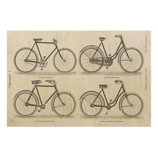 Vintage wood prints Vintage Poster Bicycles