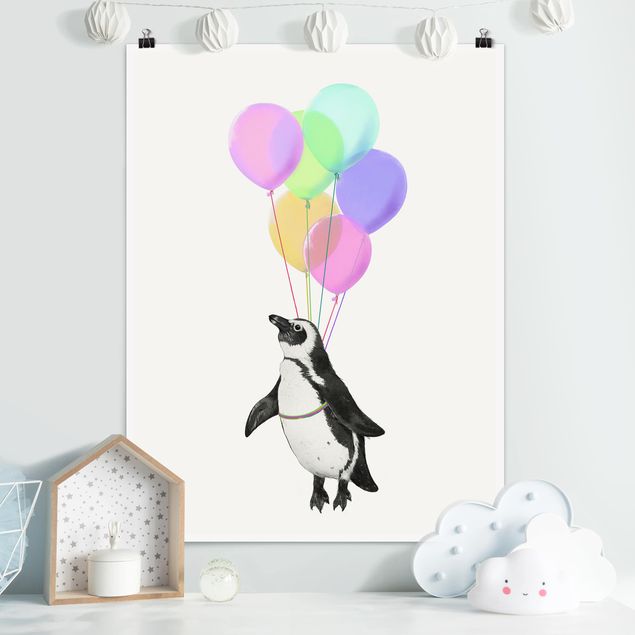 Art prints Illustration Penguin Pastel Balloons