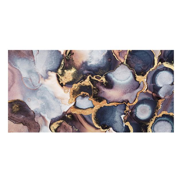 Glass splashback art print Marble Watercolor With Gold