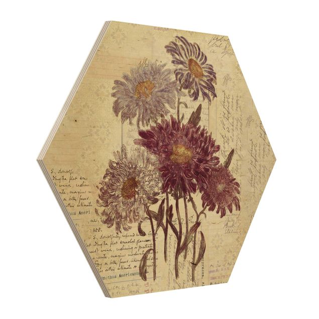 Vintage wood prints Vintage Flowers With Handwriting