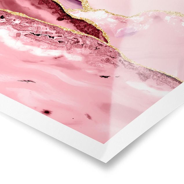 Prints pink Abstract Mountains Pink With Golden Lines