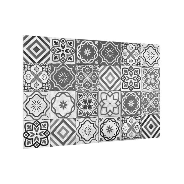 Glass splashback patterns Mediterranean Tile Pattern Grayscale