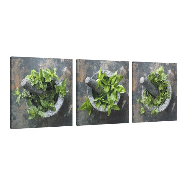 Contemporary art prints Basil Mint Parsley In A Mortar
