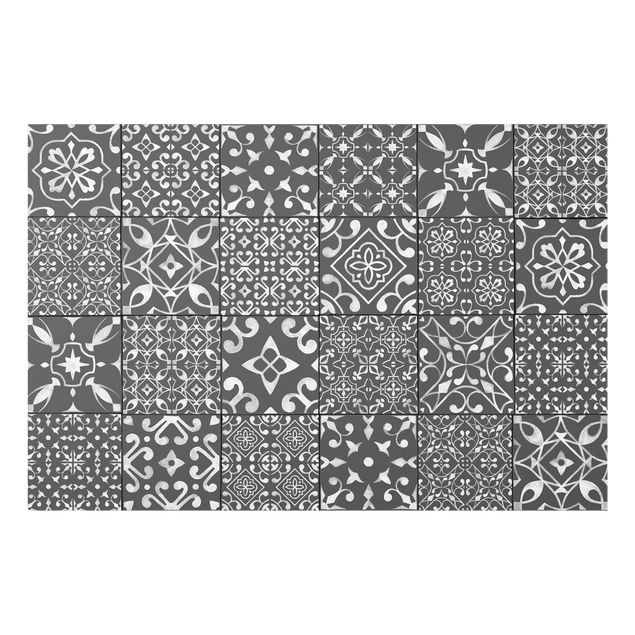 Glass splashback Pattern Tiles Dark Gray White