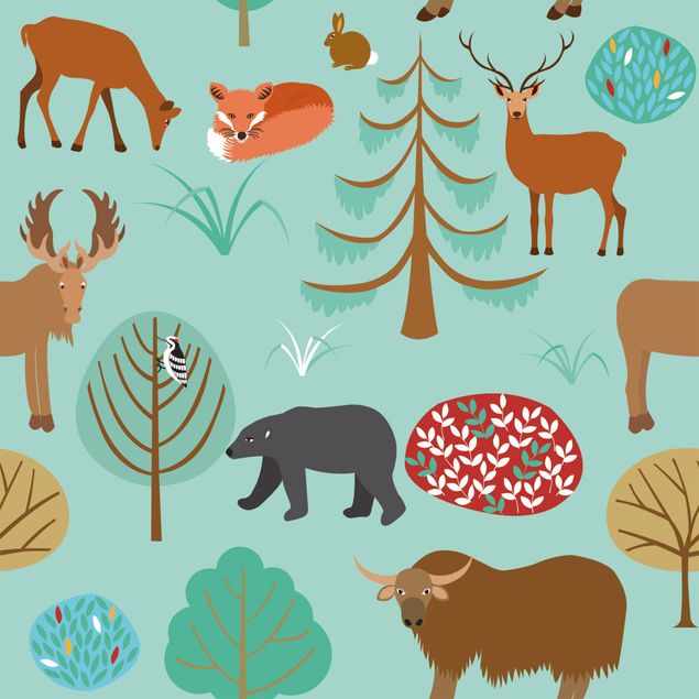 Adhesive films for furniture table Modern Children Pattern With Forest Animals