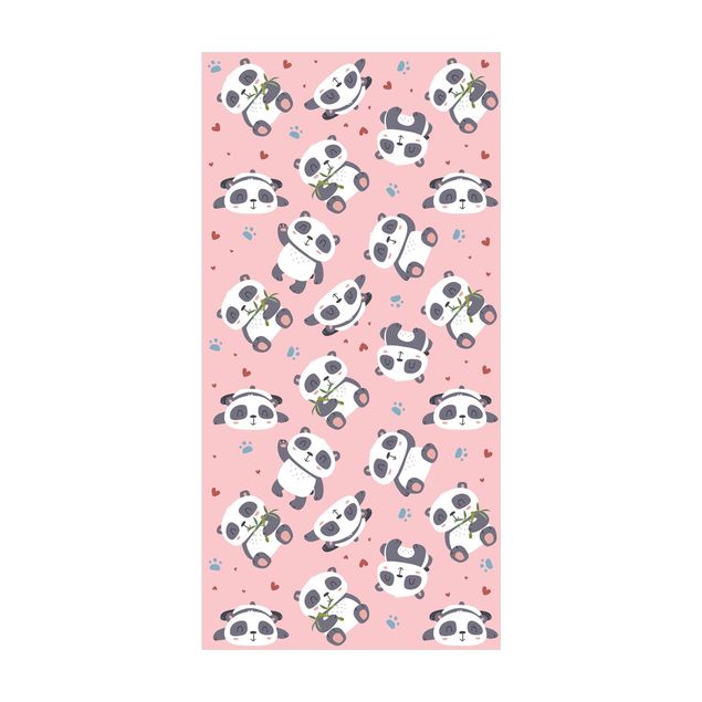 hallway runner Cute Panda With Paw Prints And Hearts Pastel Pink