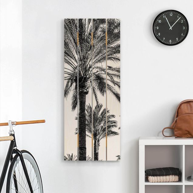 Wood prints flower Palm Trees At Sunset Black And White