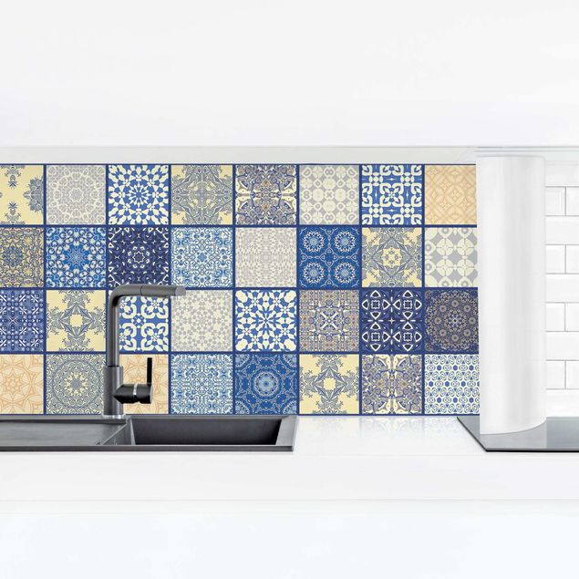 Kitchen splashback tiles Sunny Mediterranian Tiles With Blue Joints