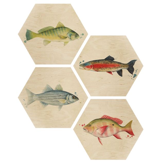 Wooden hexagon - Ink Trap - Fish Set I