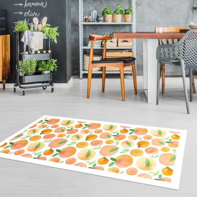 Kitchen Watercolour Oranges With Leaves In White Frame