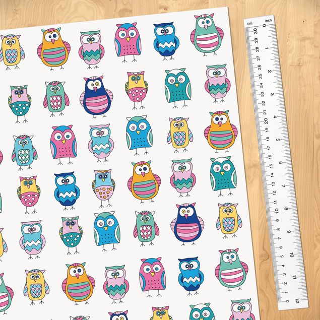 Adhesive films Owls In Various Pastel Shades