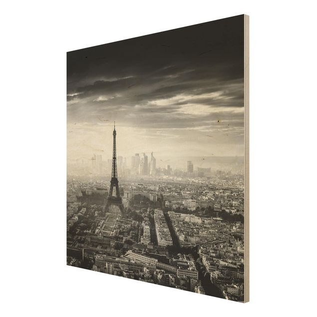Wood prints The Eiffel Tower From Above Black And White