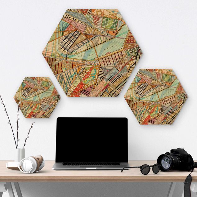 Wooden hexagon - Modern Map Of Boston