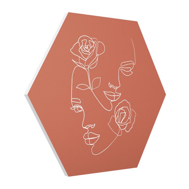 Flower print Line Art Faces Women Roses Copper
