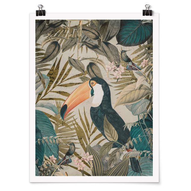 Art posters Vintage Collage - Toucan In The Jungle