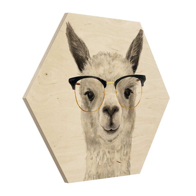 Wood photo prints Hip Lama With Glasses I