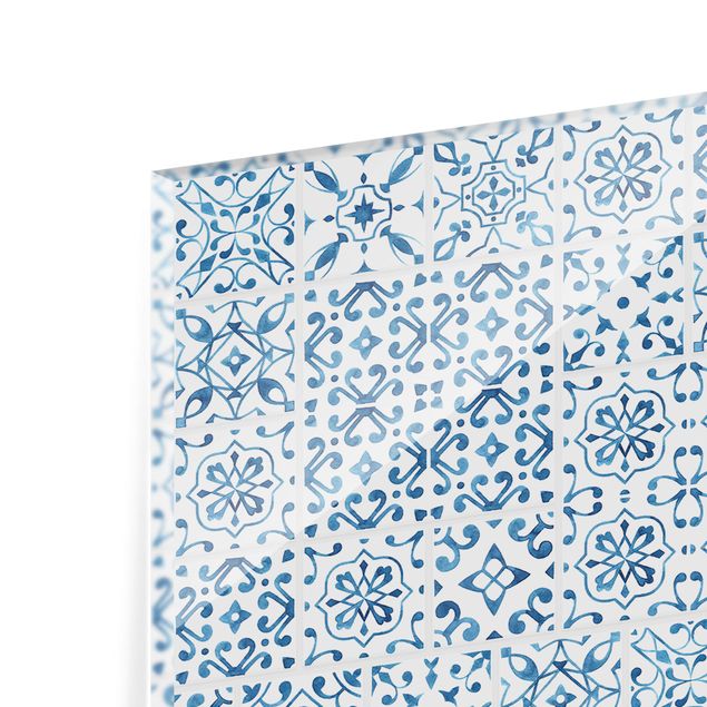 Glass Splashback - Tile pattern Blue White - Panoramic