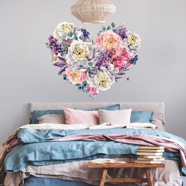 Floral wall stickers Watercolour Heart Blossoms Bouquet XXL