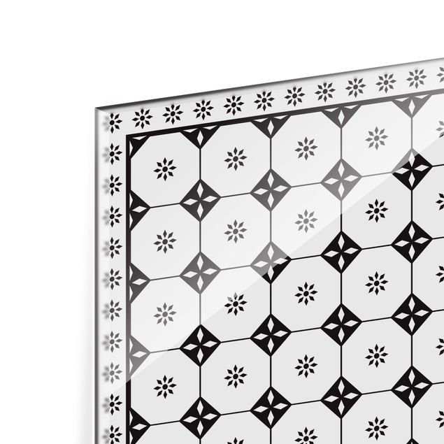 Splashback - Geometrical Tiles Cottage Black And White With Border - Square 1:1