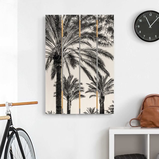 Wood prints flower Palm Trees At Sunset Black And White