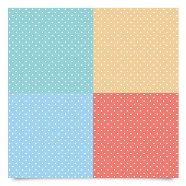 Adhesive films yellow 4 Pastel Colours With White Dots - Turquoise Blue Yellow Red
