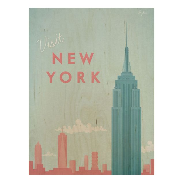 Vintage wood prints Travel Poster - New York