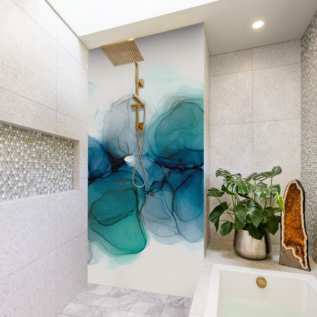 Shower wall cladding Wild Flowers In Blue And Gold